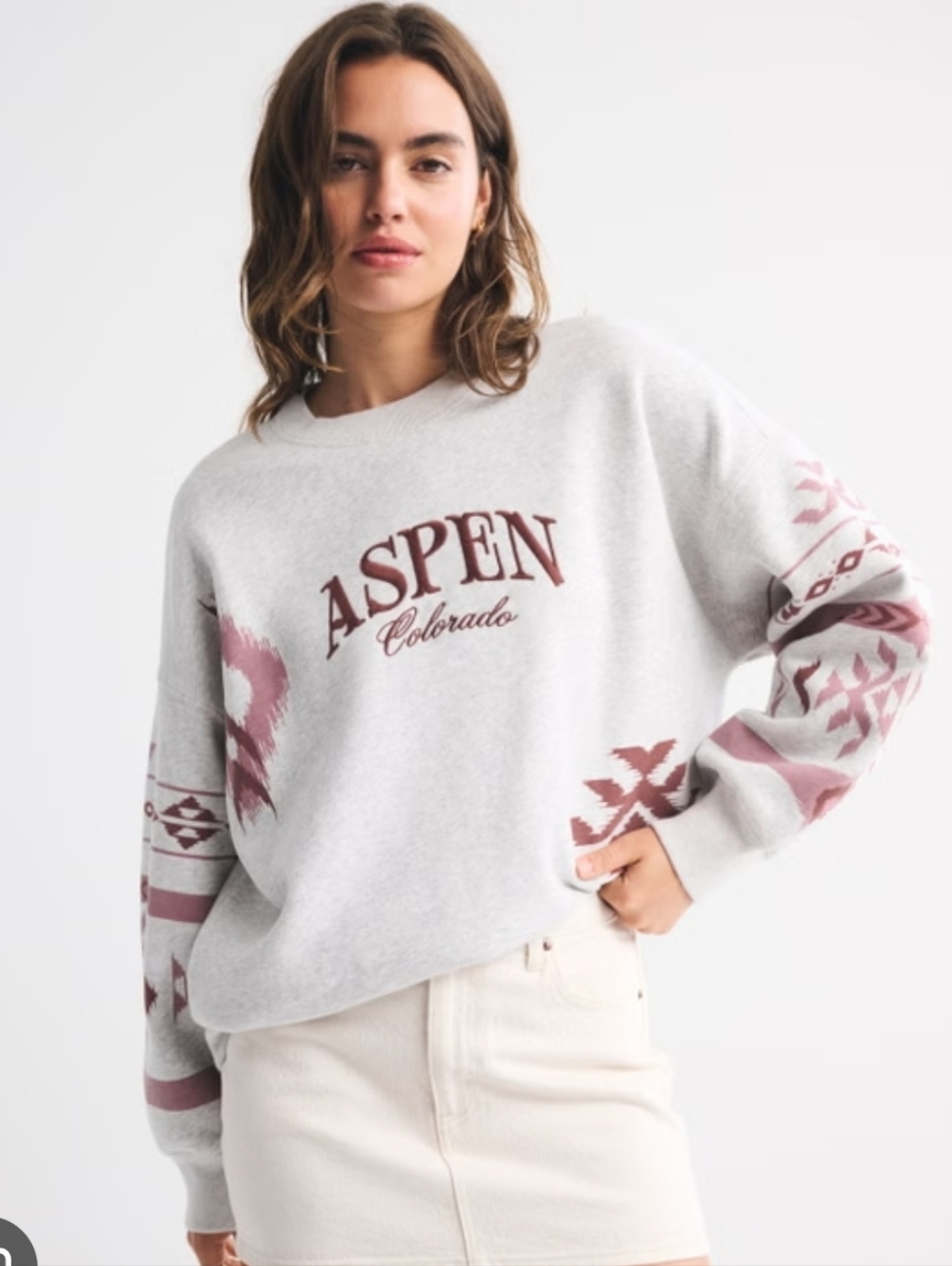 NWT Abercrombie and Fitch Aspen Colorado Pullover - Light Gray/Pink, size Medium